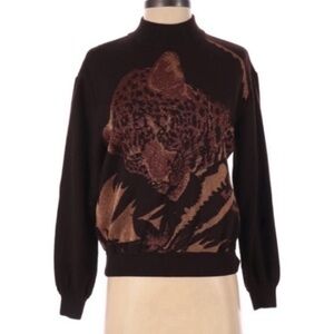 St. John brown/gold tinsel thread leopard sweater